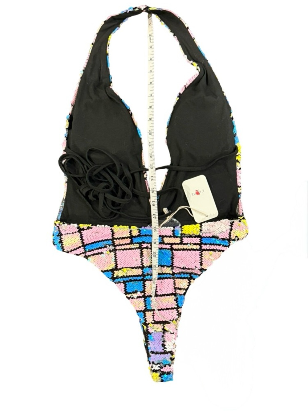 L'ATISTE Sequin Pastel Plaid One-Piece Swimsuit in Pink, Blue, Yellow, Green - Picture 14 of 17
